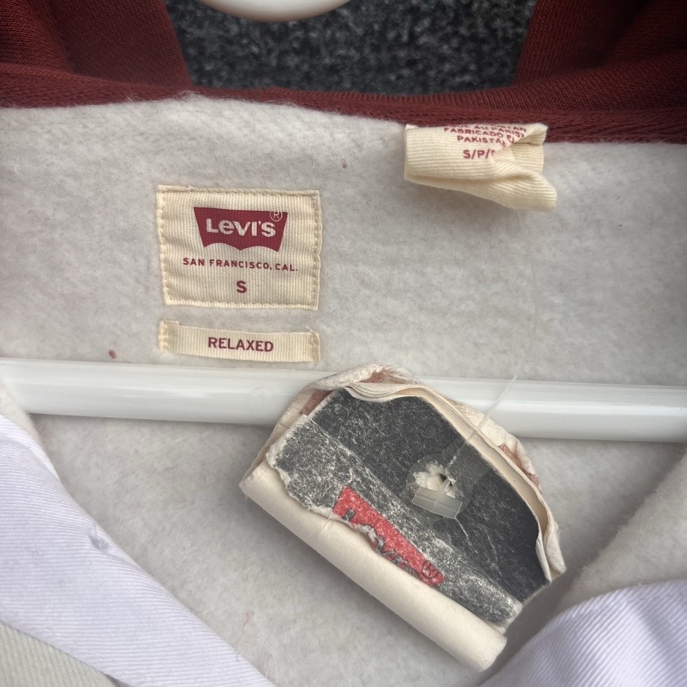Levi's Mens Red‎ Fillmore Striped Rugby Fired Brick Hoodie Sweater Small - Picture 5 of 6